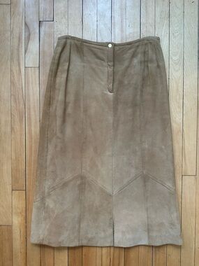 Vintage Women's Suede A-Line Midi Skirt in Tan - Sport Girl by Jeanne Campbell